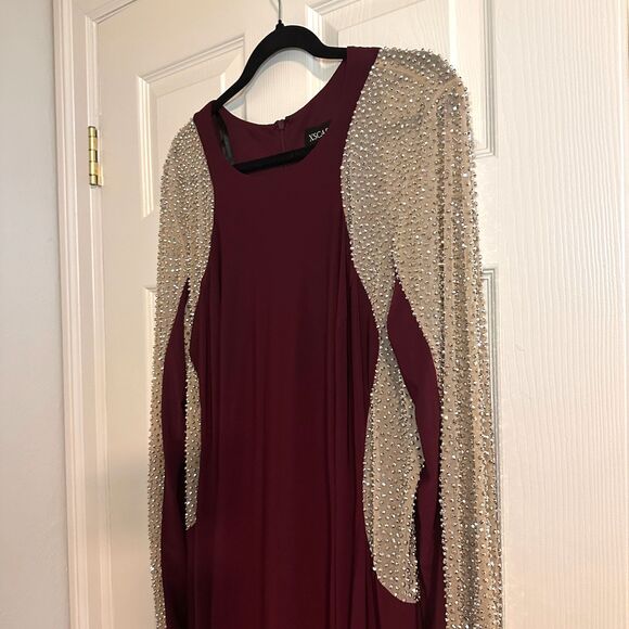 Xscape Dress Womens Size 18W Wine Long Sleeve Crystal Beading Side Panel Formal - Picture 6 of 8